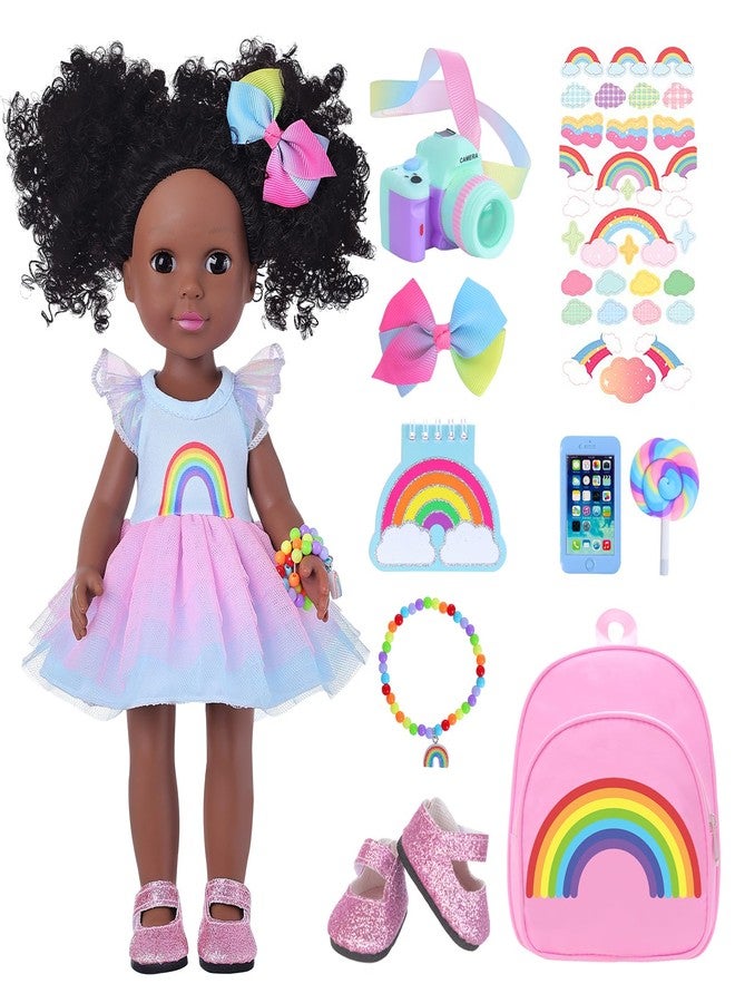 BDDOLL 14.5 Inch Black Dolls with Black Baby Doll Clothes and Accessories Including Backpacks, Shoes, Cameras, Cell Phones, Lollipops, Bracelets, Hair Clips, Notebooks, Stickers - Image 1